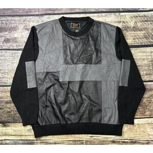 VTG Steven Land Sweater Mens XL Lamb Leather Colorblock Pullover 90s